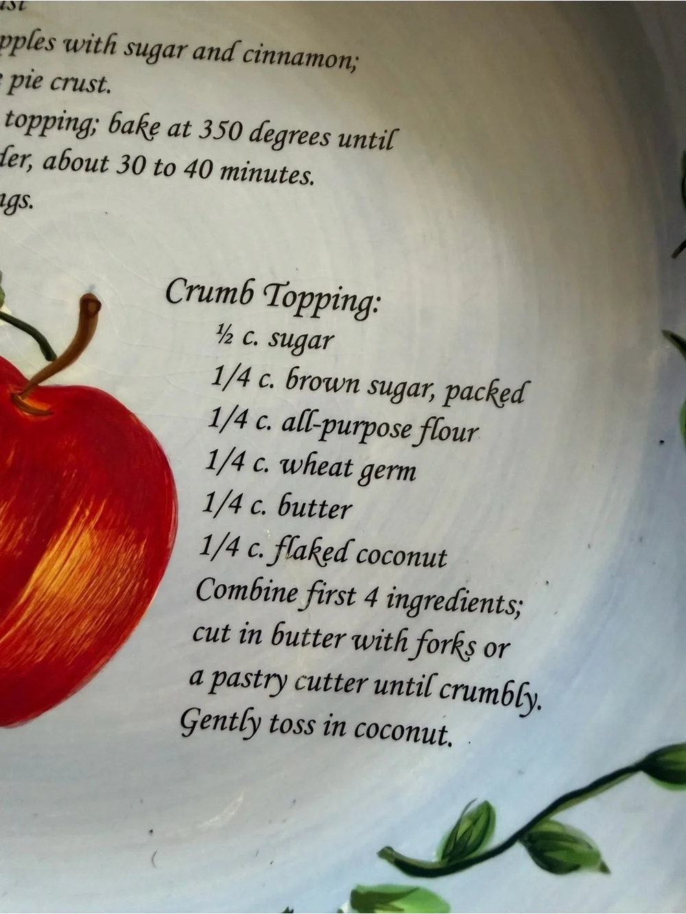 Ceramic Apple Pie Dish Plate with Recipe